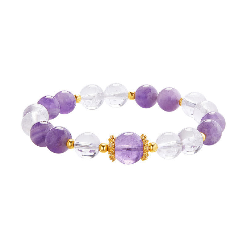 Buddha Stones 925 Sterling Silver Natural Amethyst White Crystal Balance Bracelet