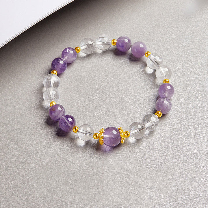 Buddha Stones 925 Sterling Silver Natural Amethyst White Crystal Balance Bracelet