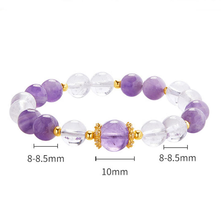 Buddha Stones 925 Sterling Silver Natural Amethyst White Crystal Balance Bracelet