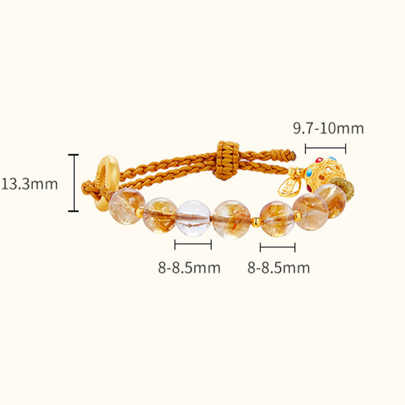 Buddha Stones 925 Sterling Silver Natural Citrine White Crystal Peace Buckle Meaning Fu Character Protection Braided String Bracelet