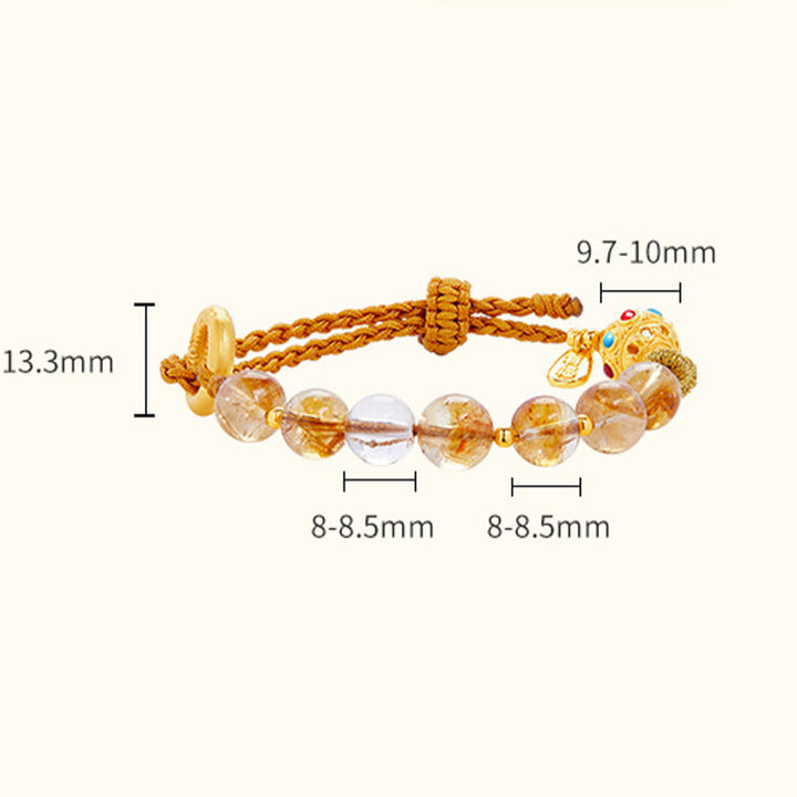 Buddha Stones 925 Sterling Silver Natural Citrine White Crystal Peace Buckle Meaning Fu Character Protection Braided String Bracelet