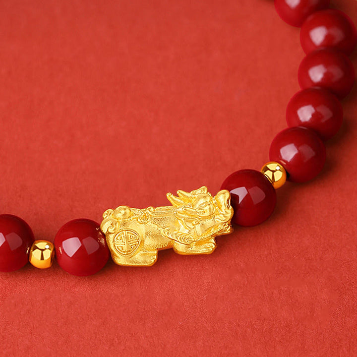 Buddha Stones 999 Gold 5D Hard Gold Cinnabar PiXiu Calm Bracelet - image 3