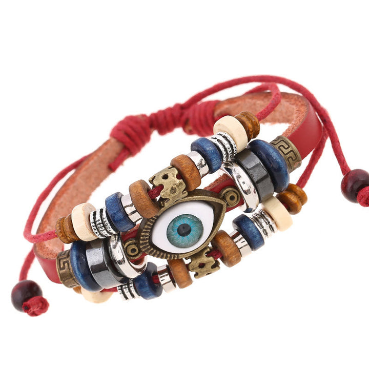 Buddha Stones Tibetan Evil Eye Leather Adjustable Protection Bracelet