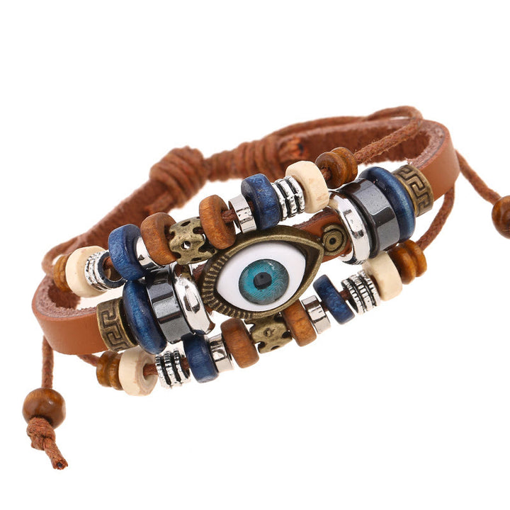 Buddha Stones Tibetan Evil Eye Leather Adjustable Protection Bracelet