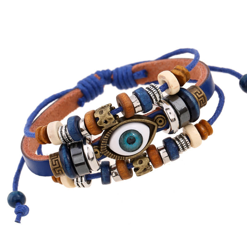 Buddha Stones Tibetan Evil Eye Leather Adjustable Protection Bracelet