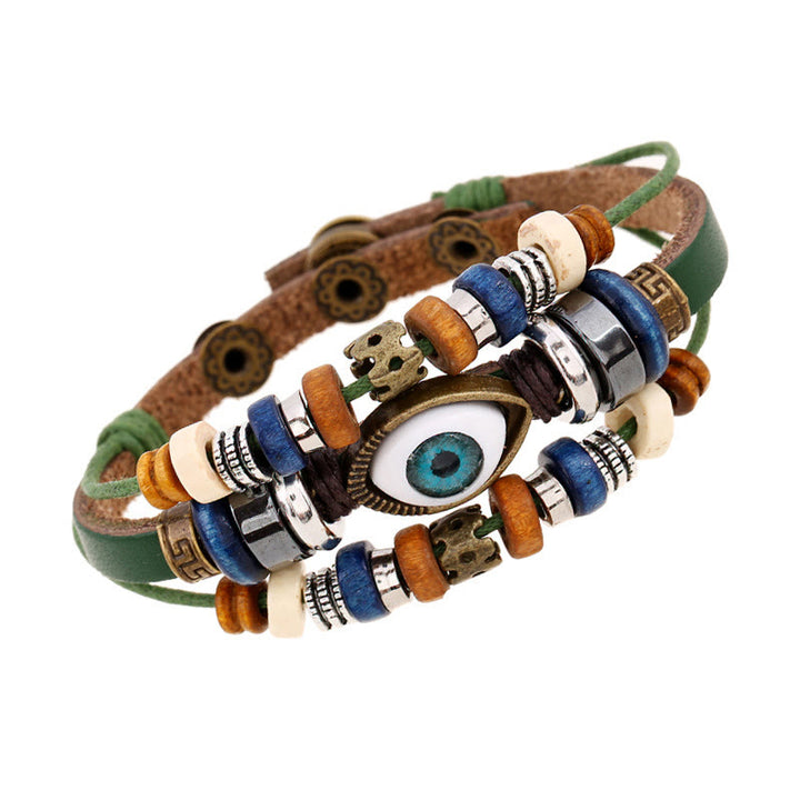 Buddha Stones Tibetan Evil Eye Leather Adjustable Protection Bracelet