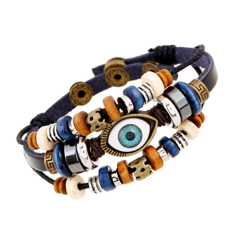 Buddha Stones Tibetan Evil Eye Leather Adjustable Protection Bracelet