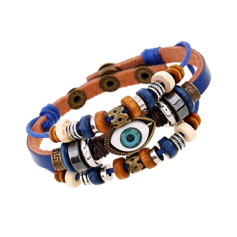 Buddha Stones Tibetan Evil Eye Leather Adjustable Protection Bracelet