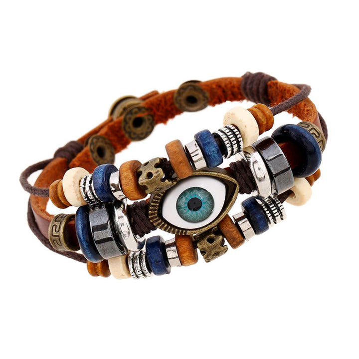 Buddha Stones Tibetan Evil Eye Leather Adjustable Protection Bracelet