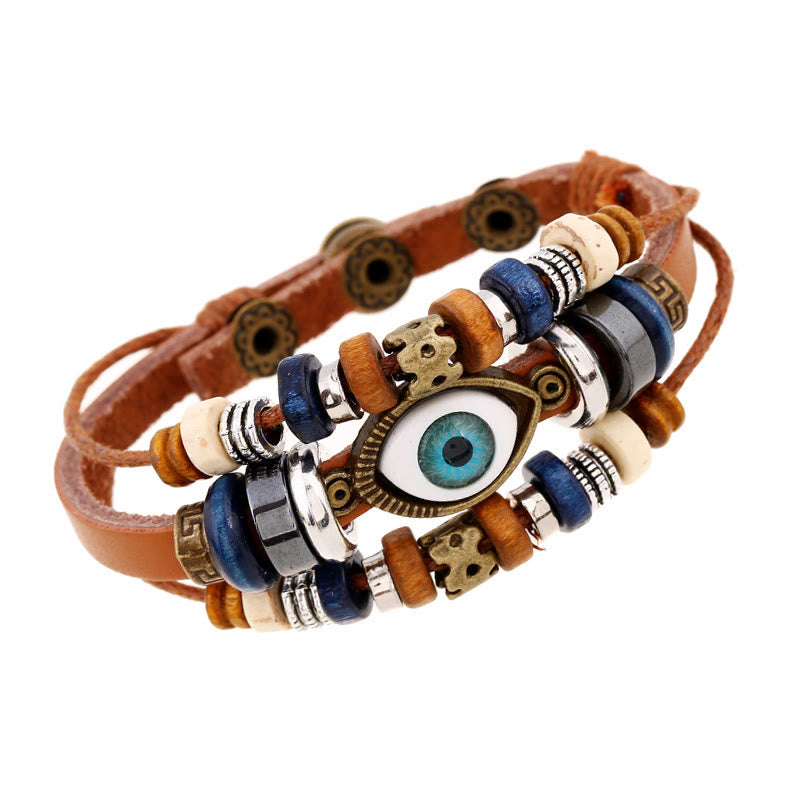 Buddha Stones Tibetan Evil Eye Leather Adjustable Protection Bracelet