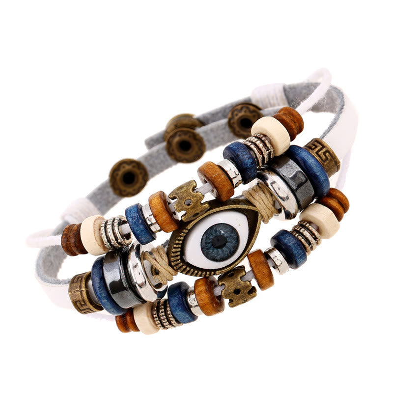 Buddha Stones Tibetan Evil Eye Leather Adjustable Protection Bracelet