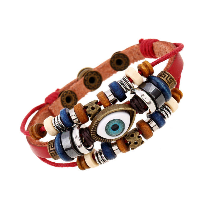 Buddha Stones Tibetan Evil Eye Leather Adjustable Protection Bracelet