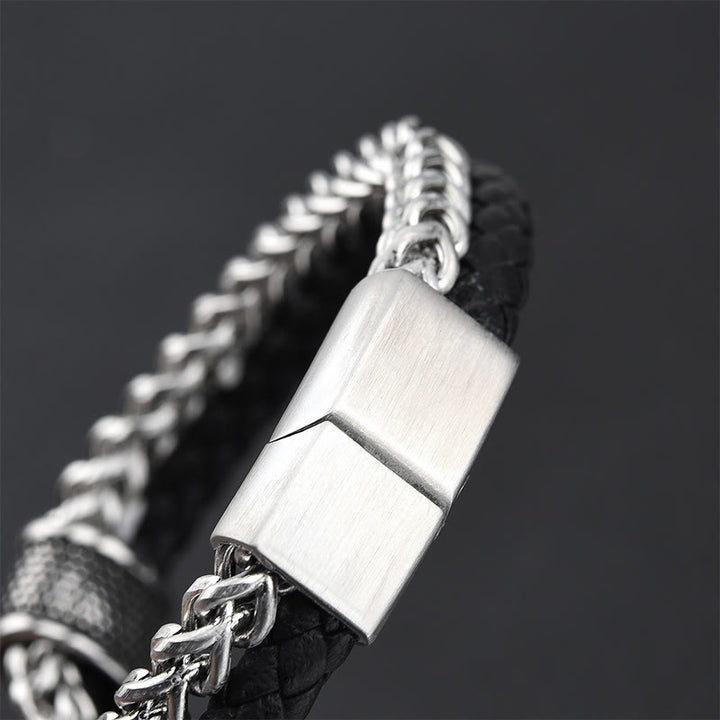 Buddha Stones Leather Double Layer Titanium Steel Balance Magnetic Buckle Bracelet - image 4