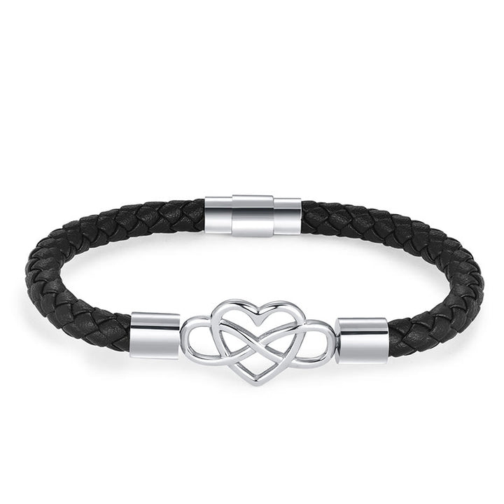 Buddha Stones Endless Knot Heart Leather Titanium Steel Strength Buckle Bracelet - image 3