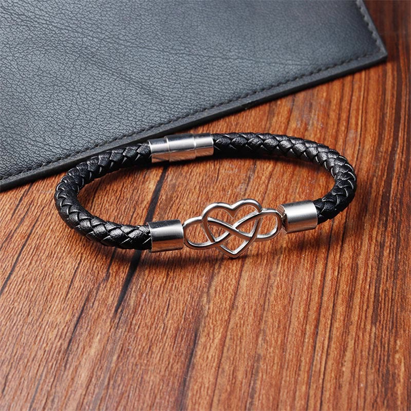 Buddha Stones Endless Knot Heart Leather Titanium Steel Strength Buckle Bracelet - image 4
