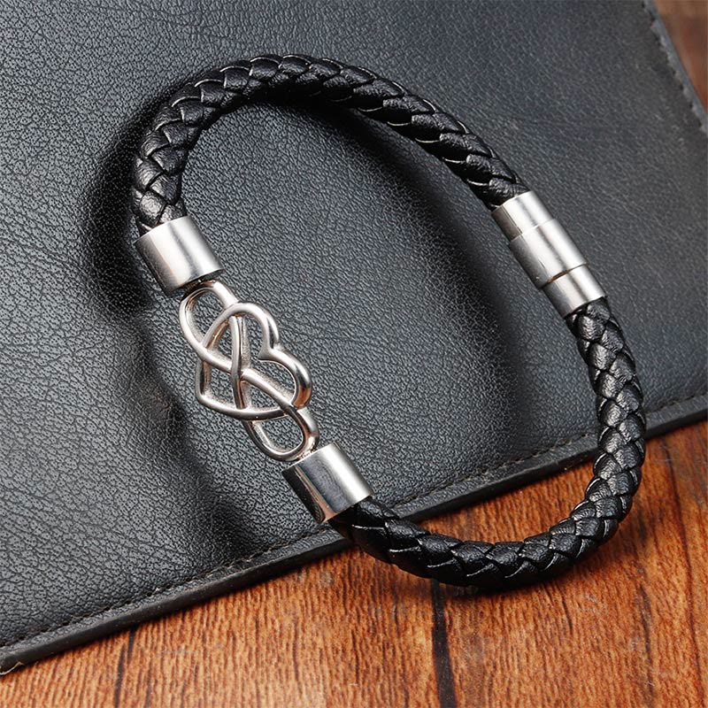 Buddha Stones Endless Knot Heart Leather Titanium Steel Strength Buckle Bracelet - image 5