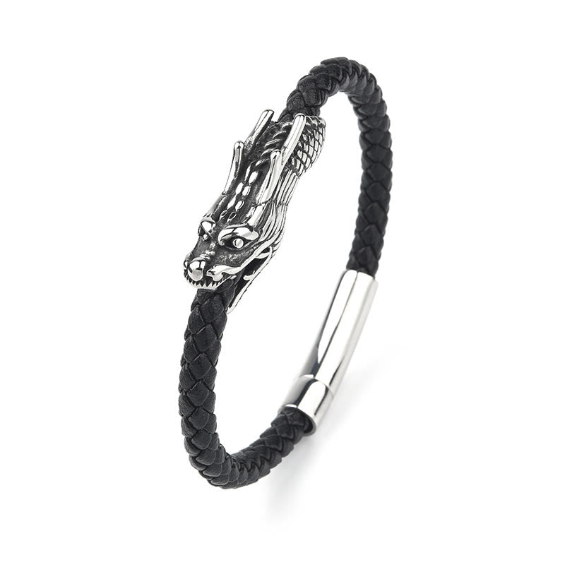 Buddha Stones Dragon Leather Titanium Steel Strength Buckle Bracelet - image 5