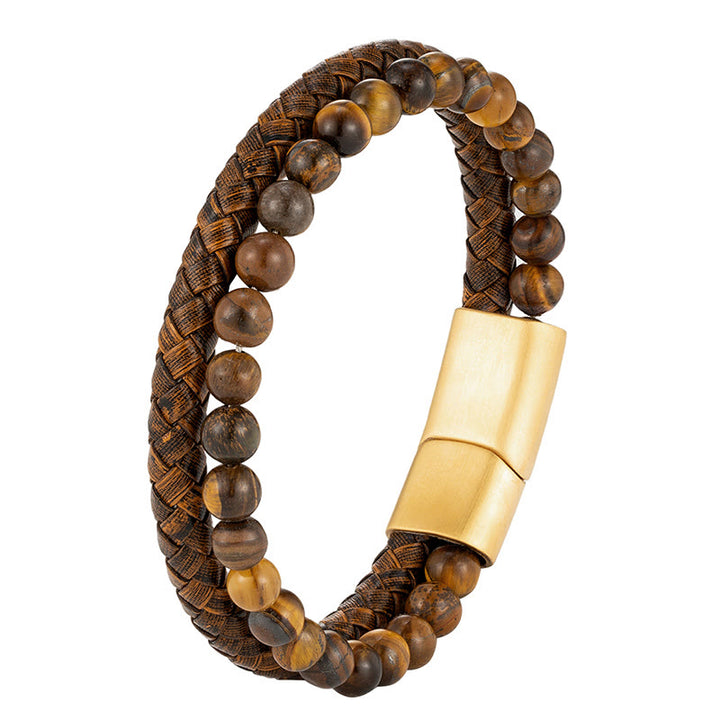 Buddha Stones Multi-layer Woven Tiger Eye Stone Beads Leather Titanium Steel Strength Buckle Bracelet - image 5