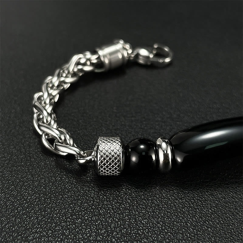 Buddha Stones Tiger Eye Black Obsidian Stone Titanium Steel Strength Buckle Bracelet