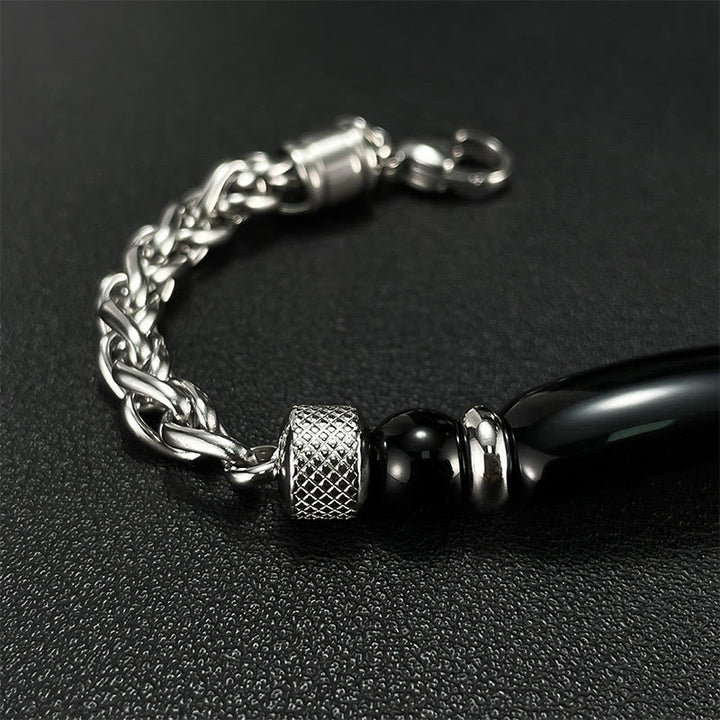 Buddha Stones Tiger Eye Black Obsidian Stone Titanium Steel Strength Buckle Bracelet