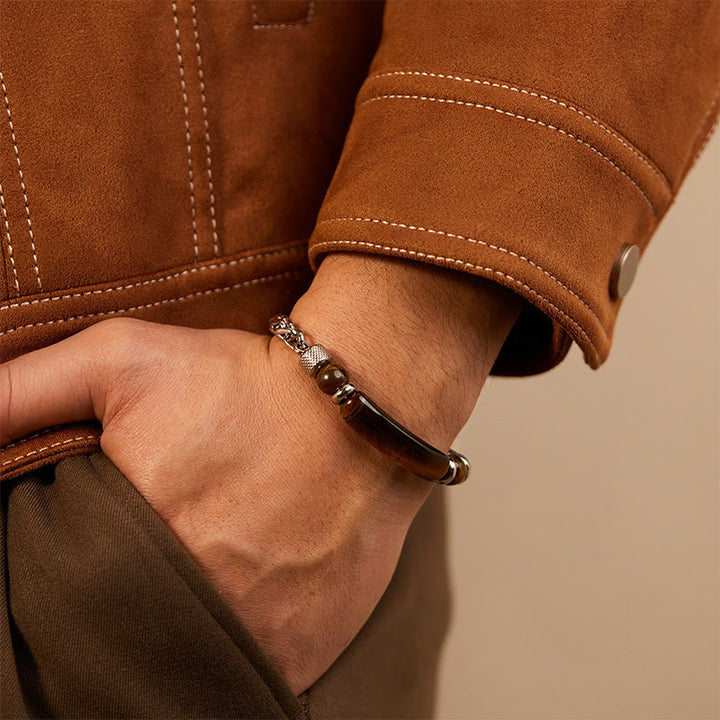 Buddha Stones Tiger Eye Black Obsidian Stone Titanium Steel Strength Buckle Bracelet