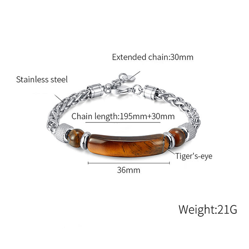 Buddha Stones Tiger Eye Black Obsidian Stone Titanium Steel Strength Buckle Bracelet