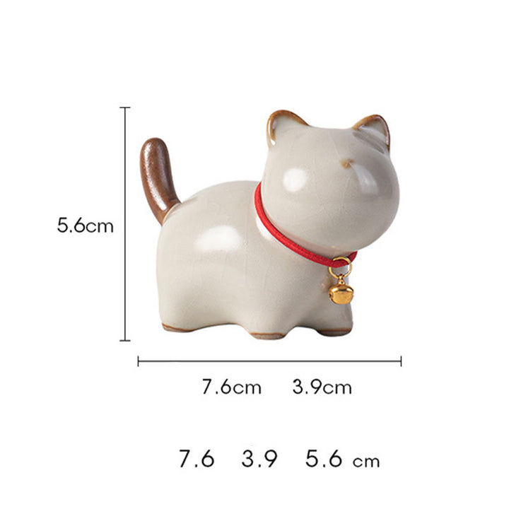Buddha Stones Mini Lucky Cute Standing Cat Red Rope Bell Ceramic Figurine Decoration - image 10