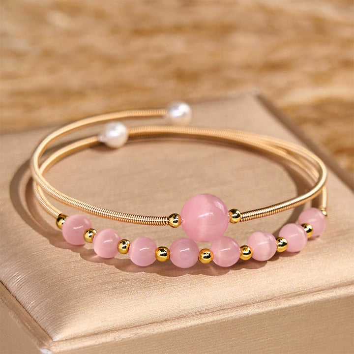 Buddha Stones 14K Gold Filled Copper Pink Cat Eye Support Metal Cuff Bracelet Bangle - Cat Eye(Wrist Circumference 14-16 cm) - image 1