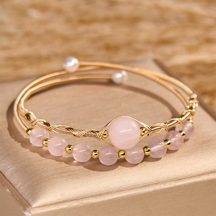 Buddha Stones Natural Rose Quartz Love Healing Metal Cuff Bracelet Bangle - Rose Quartz(Wrist Circumference 14-16 cm) - image 1