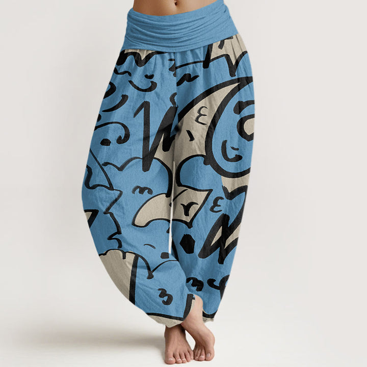 Buddha Stones Casual Playful Doodl Line Pattern Women's Elastic Waist Harem Pants - DodgerBlue - US22,UK/AU26,EU54 (6XL) - image 5