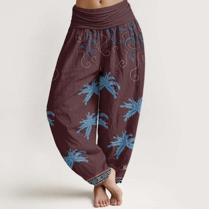 Buddha Stones Casual Floral Scroll Tropical Palm Pattern Women's Elastic Waist Harem Pants - DarkRed - US22,UK/AU26,EU54 (6XL) - image 5