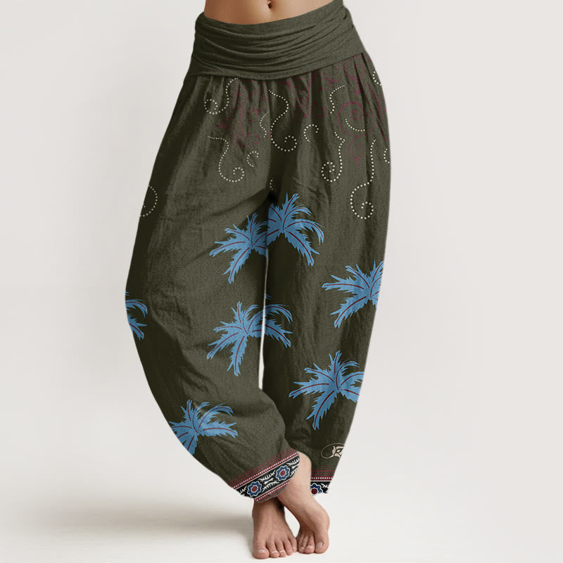 Buddha Stones Casual Floral Scroll Tropical Palm Pattern Women's Elastic Waist Harem Pants - DarkOliveGreen - US22,UK/AU26,EU54 (6XL) - image 8
