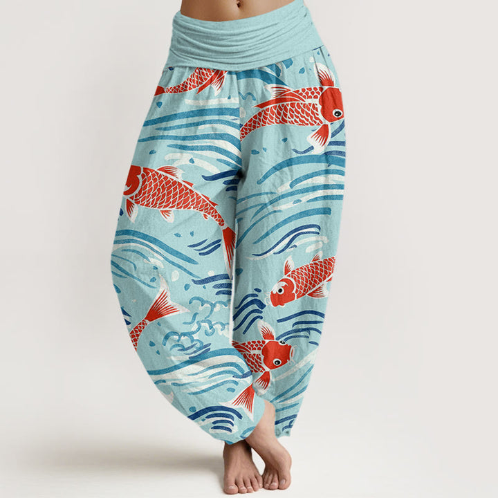 Buddha Stones Casual Wave Koi Pattern Women's Elastic Waist Harem Pants - Turquoise - US22,UK/AU26,EU54 (6XL) - image 8