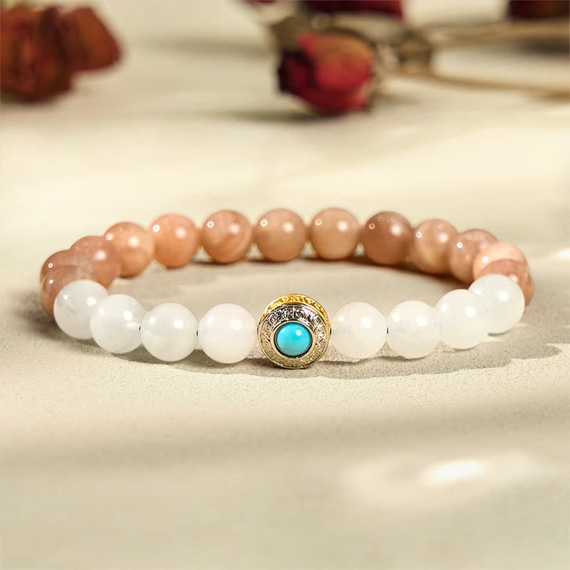 Buddha Stones Natural Peach Moonstone Aquamarine Soothing Bracelet