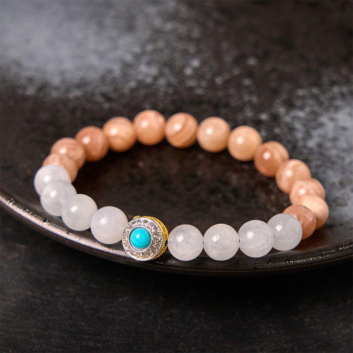 Buddha Stones Natural Peach Moonstone Aquamarine Soothing Bracelet