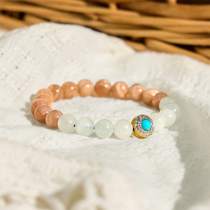Buddha Stones Natural Peach Moonstone Aquamarine Soothing Bracelet