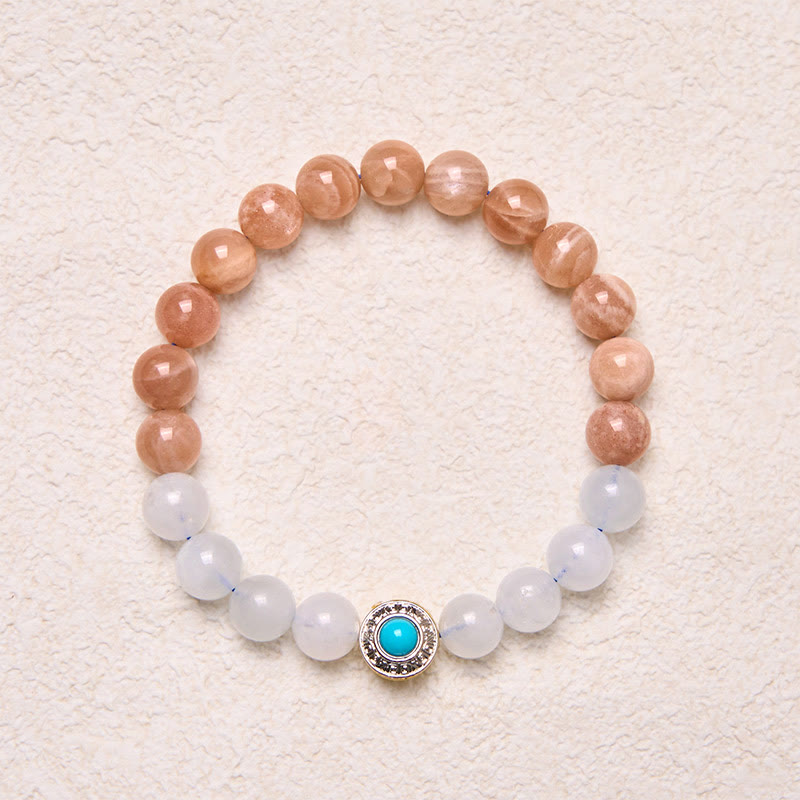 Buddha Stones Natural Peach Moonstone Aquamarine Soothing Bracelet