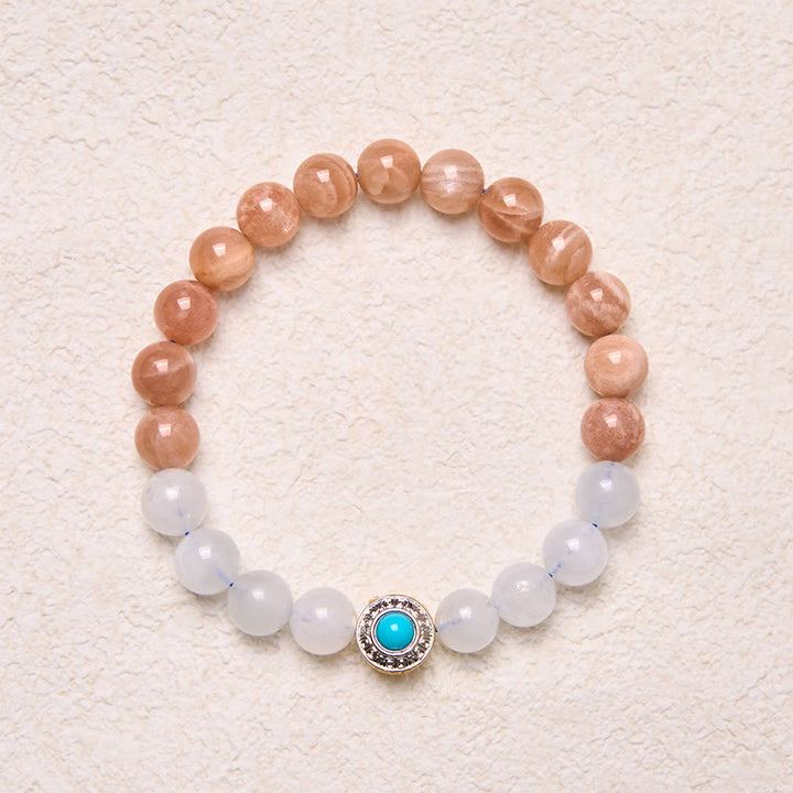 Buddha Stones Natural Peach Moonstone Aquamarine Soothing Bracelet
