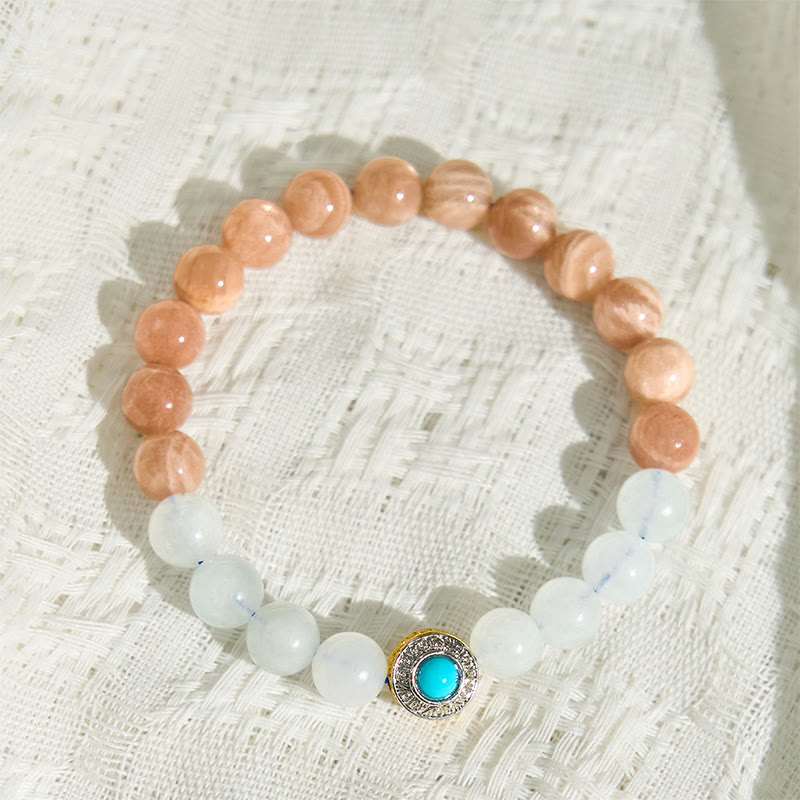 Buddha Stones Natural Peach Moonstone Aquamarine Soothing Bracelet