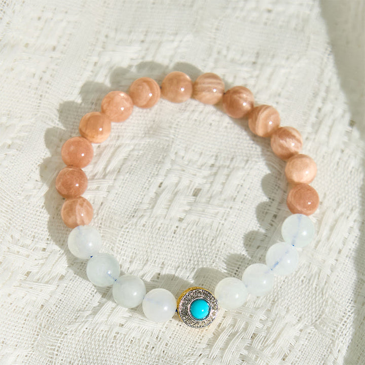Buddha Stones Natural Peach Moonstone Aquamarine Soothing Bracelet