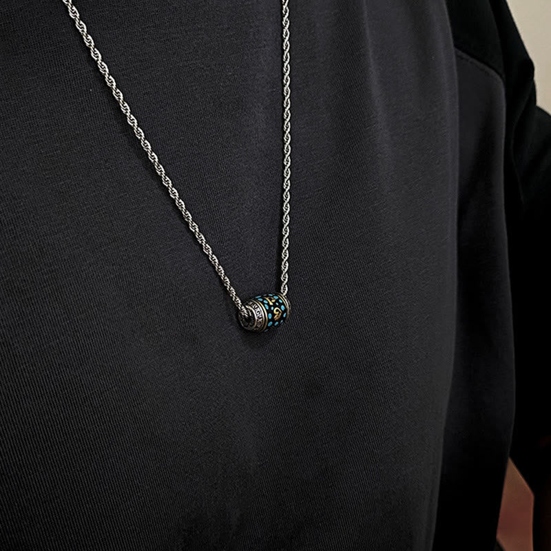 Buddha Stones Tibet Om Mani Padme Hum Dzi Bead Pattern Protection Rotatable Necklace Pendant - Titanium steel Chain & Dzi Bead - image 12