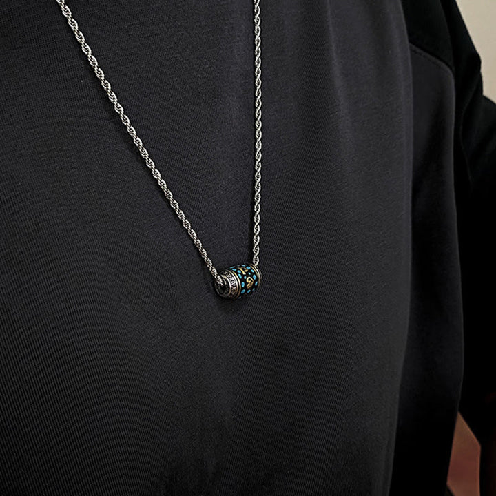 Buddha Stones Tibet Om Mani Padme Hum Dzi Bead Pattern Protection Rotatable Necklace Pendant - Titanium steel Chain & Dzi Bead - image 12