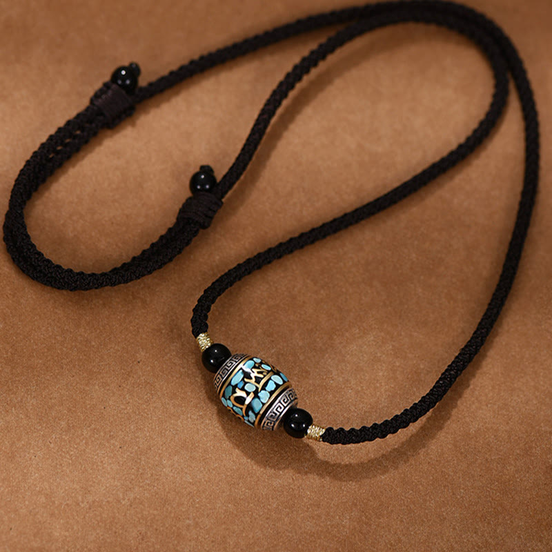 Buddha Stones Tibet Om Mani Padme Hum Dzi Bead Pattern Protection Rotatable Necklace Pendant - image 2