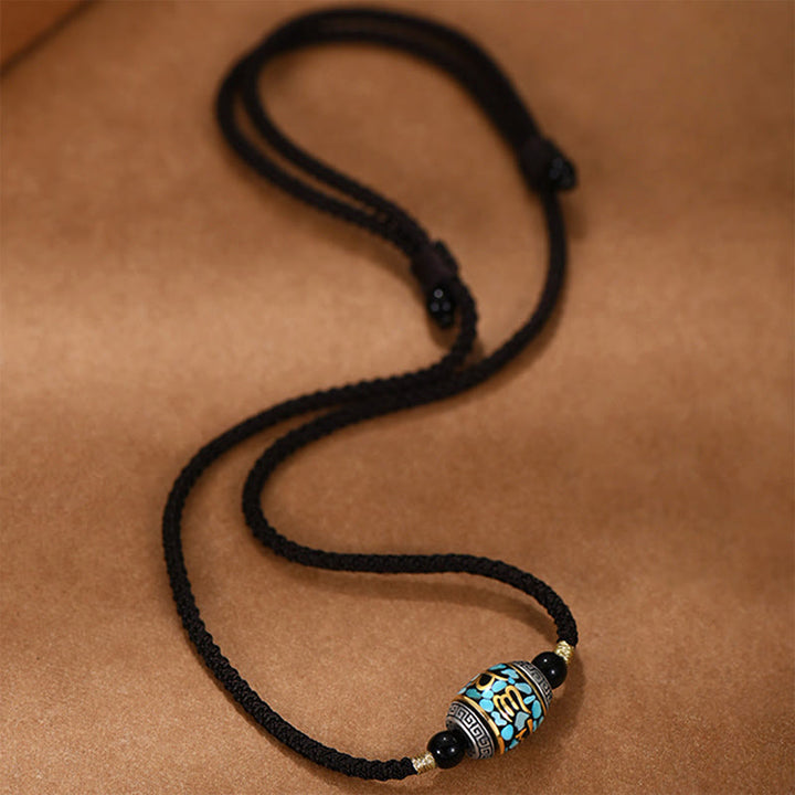 Buddha Stones Tibet Om Mani Padme Hum Dzi Bead Pattern Protection Rotatable Necklace Pendant - image 3