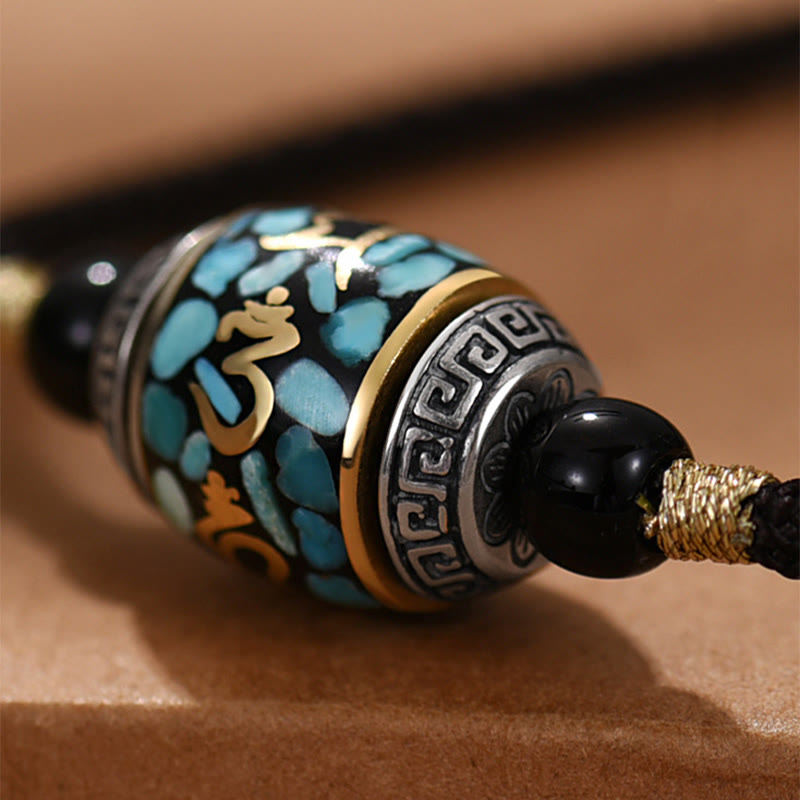 Buddha Stones Tibet Om Mani Padme Hum Dzi Bead Pattern Protection Rotatable Necklace Pendant - image 4