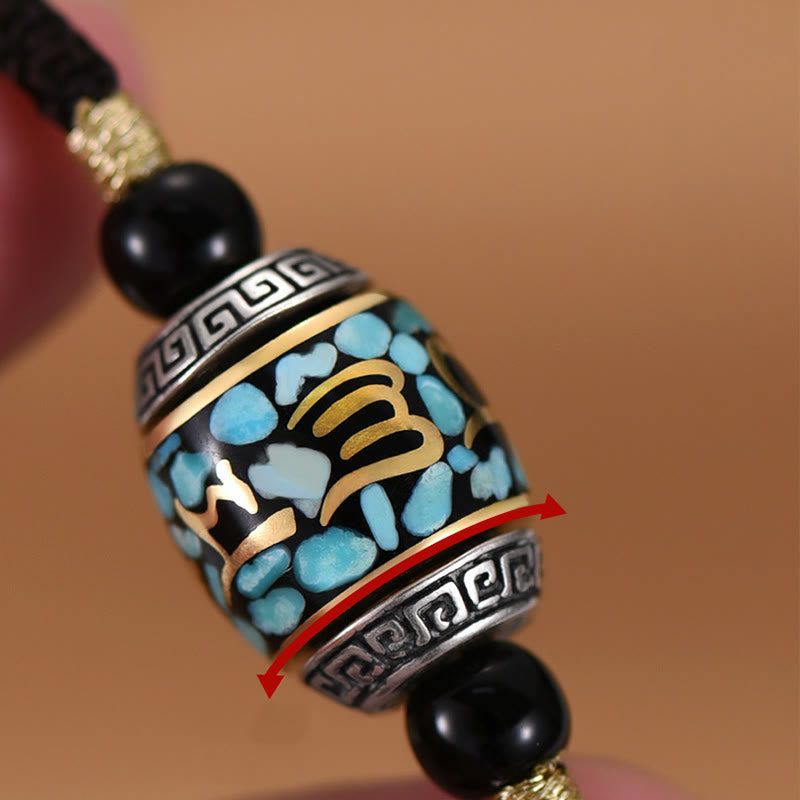 Buddha Stones Tibet Om Mani Padme Hum Dzi Bead Pattern Protection Rotatable Necklace Pendant - image 9