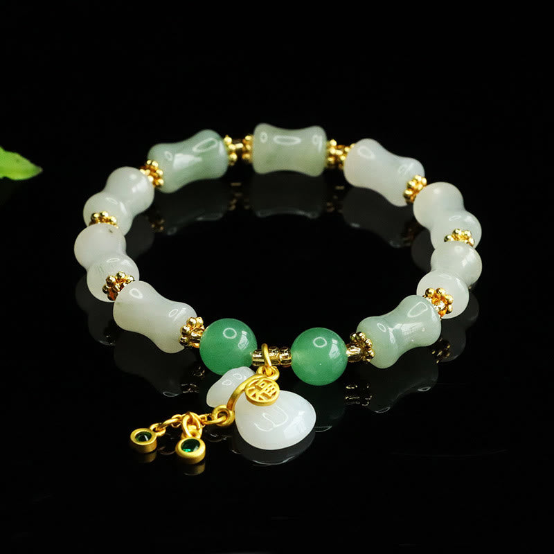 Buddha Stones Natural Tianshan Jade Fu Character Money Bag Pattern Prosperity Bracelet - Tianshan jade(Wrist Circumference: 15-17cm) - image 1