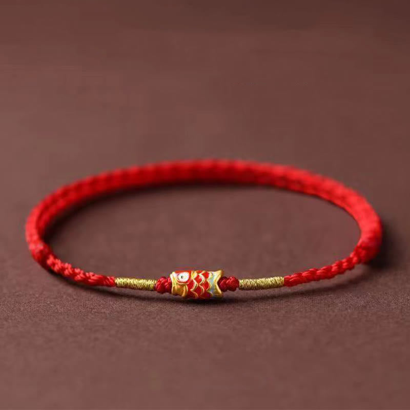 Buddha Stones Koi Fish Handmade Braided Red String Bracelet - Red String & Koi Fish - image 1