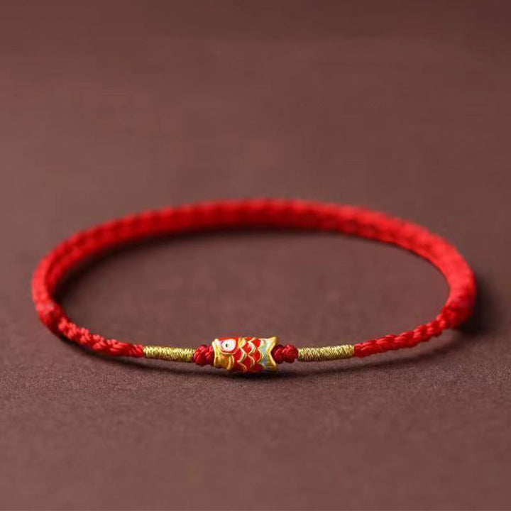 Buddha Stones Koi Fish Handmade Braided Red String Bracelet - Red String & Koi Fish - image 1