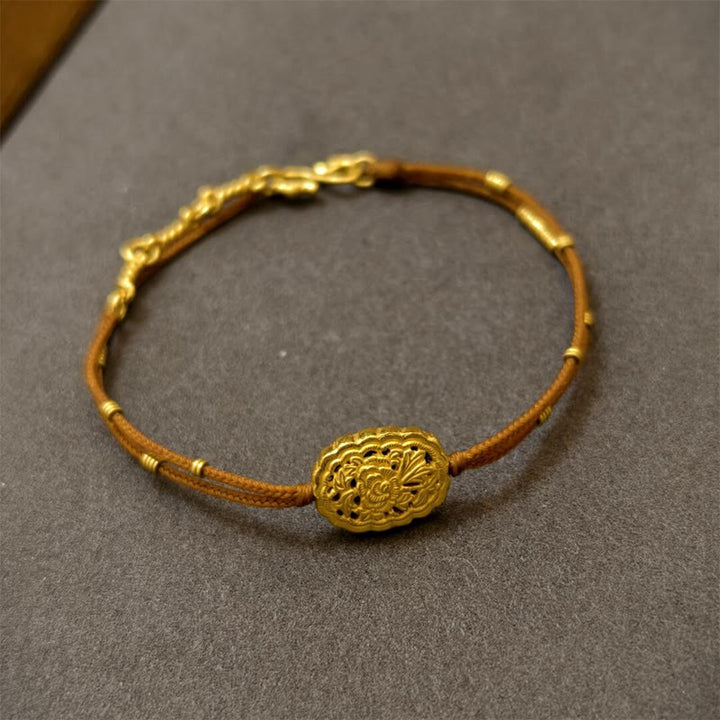 Buddha Stones Handmade Copper Gold Plated Peony String Balance Bracelet - Copper & Rope(Wrist Circumference: 14-15cm) - image 1